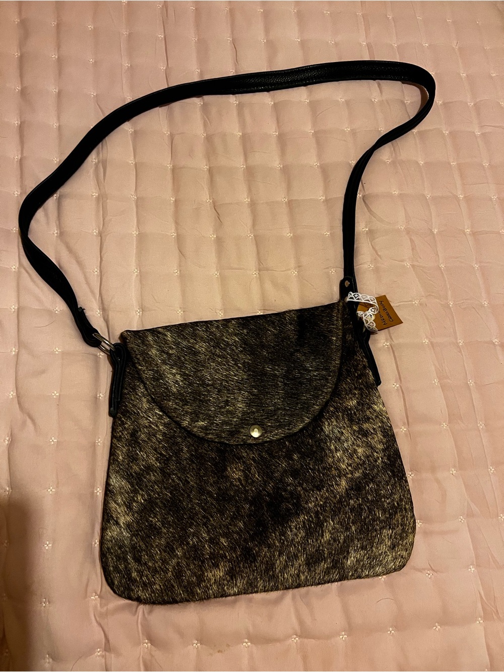 Women's Crossbody Haircalf Shoulder Bag in Brown/Black